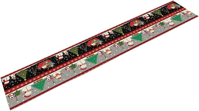 Christmas Table Runner,Cartoon Snowman Tree Xmas Deer Elk Santa Claus Print Tablecloth Burlap for Hotel Indoors Outdoor Dining Room Kitchen Home Decor,W13X L70 in