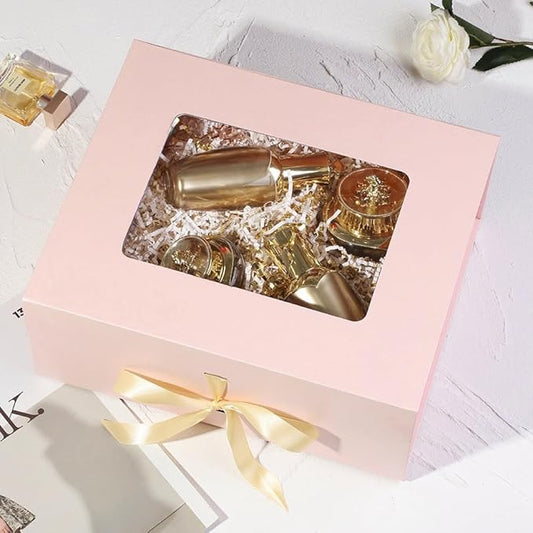 Large Gift Box for Presents with Ribbon 13.2x11x5.3 Inches Clear Gift Box with Window Magnetic Closure Gift Boxes with Lids
