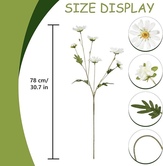 White Artificial Daisy Flowers 6Pcs 29.52” Long Stem Faux Daisies 36 Heads Fake Wild Flowers for Tall Vase Living Room Bedroom Bridal Bouquets Table Centerpieces(White)