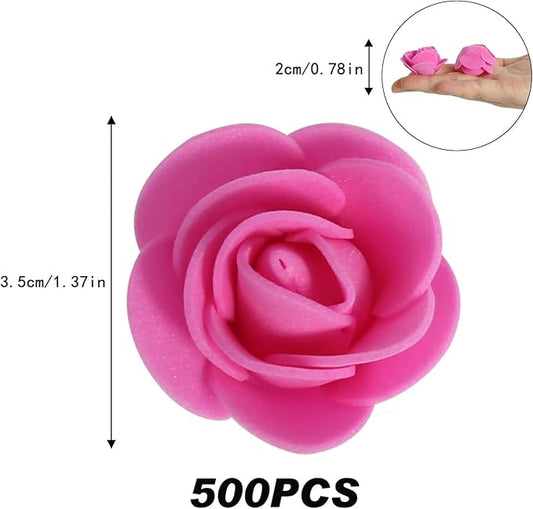 Mini Foam Rose Heads 500PCS Artificial Flower Foam Fake Flower Bulk for DIY Crafts Wedding Bouquets Baby Shower Centerpieces Floral Arrangements Party Tables Home Decorations(Deep Pink)