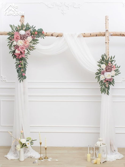 Artificial Flowers Wedding Arch Decor Arch Flowers (Set of 2) for Wedding Welcome Sign and Backdrop Decoration (New Pink)