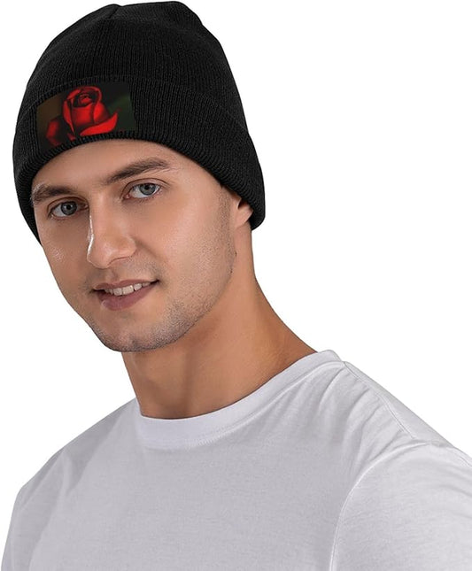 Cute Rose Beanie Hat Rose Beanie Cap Rose Flower Knitted Beanies Flower Knit Hats Winter Hat for Women Men