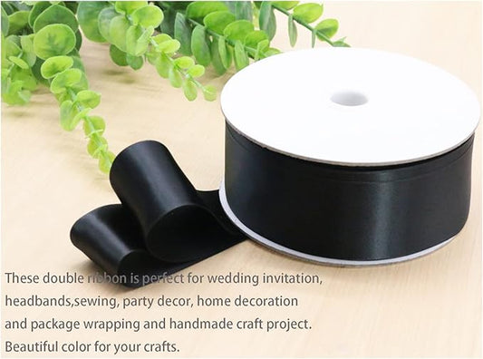 50Yards Black Double Faced Satin Ribbon 1.5 inch Flower Boutique Gift Wrapping Ribbon for DIY Crafts Bow Hair Headband Accessories