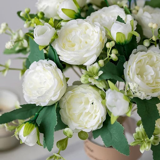 Floweroyal 8 Bunches Peony Artificial Flowers White Flowers Silk Peonies Bouquets for Wedding Party Table Centerpieces Floral Arrangement Home Kitchen Decor