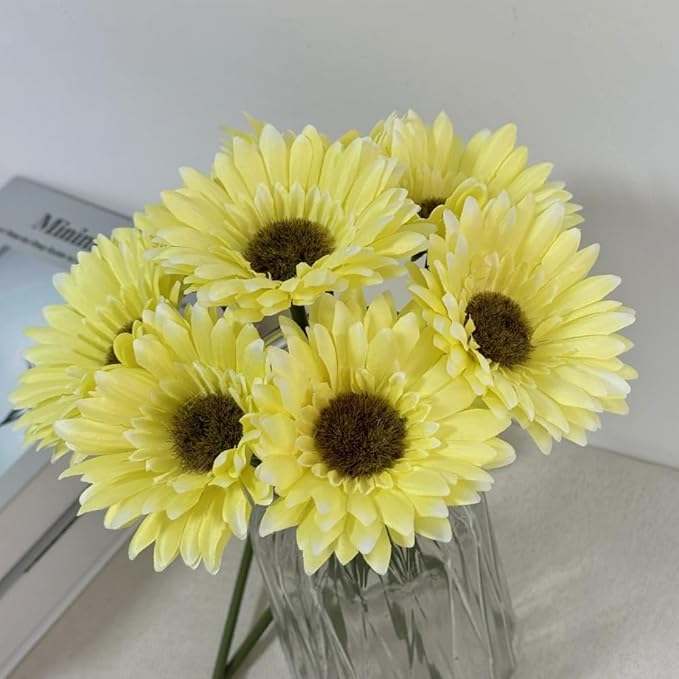 10PCS Artificial Daisy Artificial Flowers Gerbera Daisy Silk Flowers Faux Flower for Party Home Kitchen Garden Wedding Decor (Yellow)