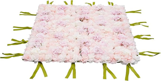 CNCEST Artificial Flower Wall Panels, Flower Wall Mat Silk Rose Flower Panels, Artificial Flower Wall Background (Green+White+Pink)