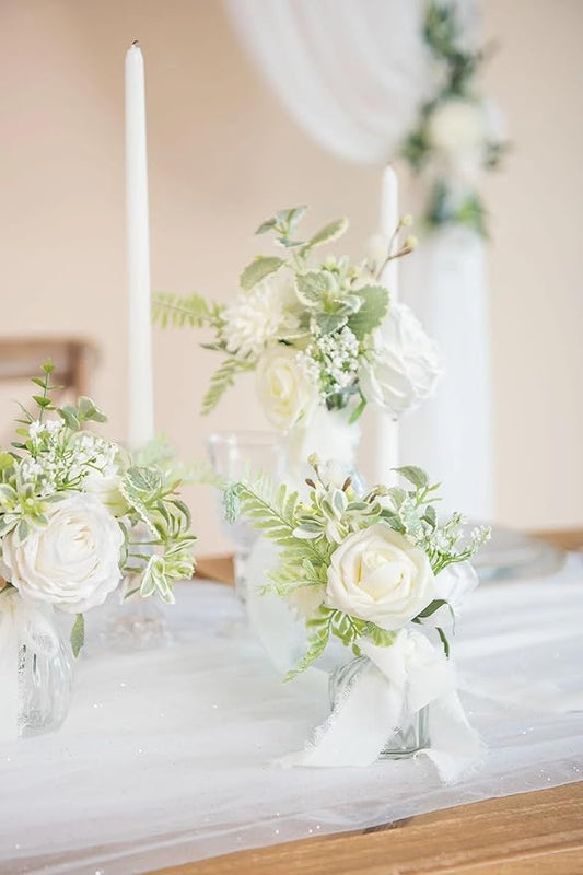 Ling's moment Artificial Flowers 50Pcs Ivory Roses Decor w/Stems,3" Real Touch DIY Foam Floral for Wedding Bouquet/Centerpieces, Outdoors Party Backdrop, Room/Table, and Garden/Pot Decorations