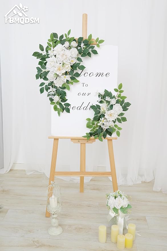 Pack of 2 Artificial Flowers for Backdrop Decoration, Wedding Arch Flowers,Reception Welcome Sign, Eucalyptus Garland, Suited to Aisle Decor and Wedding Arches(White)