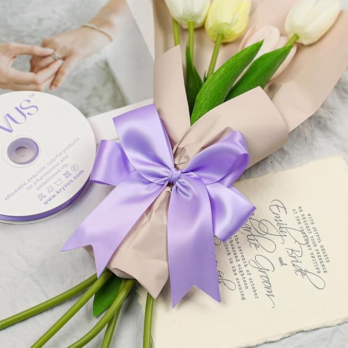 Lilac Satin Ribbon, Double Faced 1-1/2 Inch X 25 Yards Lilac Ribbon, Premium Satin Ribbon for Gift Wrapping, Crafts, Hair Bow Making, Sewing, Flower Bouquet, Wedding Party Decor