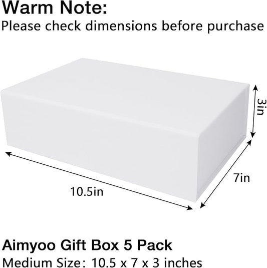 Aimyoo White Collapsible Gift Box with Magnetic Closure Lids 10.5x7x3 in, Bridesmaid Groomsman Proposal Boxes, Rectangle Storage Box 5 Pack