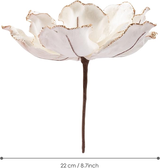 KI Store Christmas Tree Poinsettia Flower Cream White Velvet Magnolia Artificial Floral Ornaments Pack of 6 for Christmas Tree Decoration Wedding Centerpiece