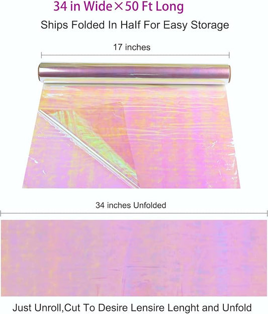 Giiffu Iridescent Cellophane Wrap Roll, 34" Wide x 50 Ft Long | Holographic Film for Gift Baskets, Floral Bouquets, Easter Gifts & Craft Projects