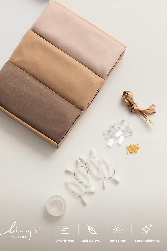 Ling's Moment Wedding Arch Draping Fabric 3 Panels 20Ft Chiffon Fabric,Sheer Draping Fabic for Wedding Arrangement Ceremony Reception Backdrop Party Swag Home Decor (Nude & Walnut Brown)