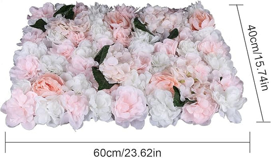 6Pcs 15.75"x 23.62x 0.79" Artificial Flower Wall Panels,Flower Wall Mat Silk Flower Panels for Outdoor Garden Backyard Fence Fence Privacy Screen and Indoor Wall Decor (6Pcs White+Pink)
