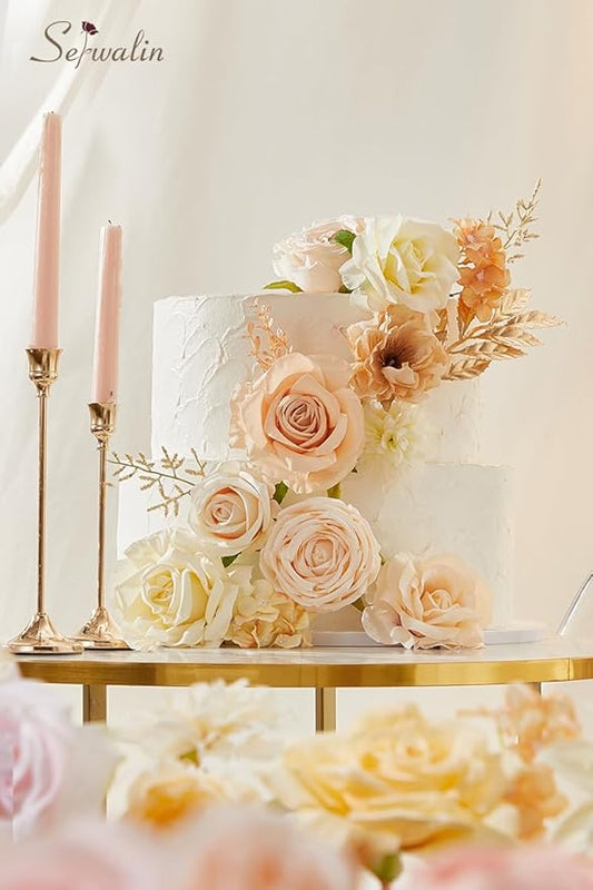 Serwalin Artificial Flowers Boho Champagne Flowers Fake Wedding Flowers Cake Flowers for DIY Wedding Bouquets Bridal Shower Centerpieces Floral Arrangements Party Decor