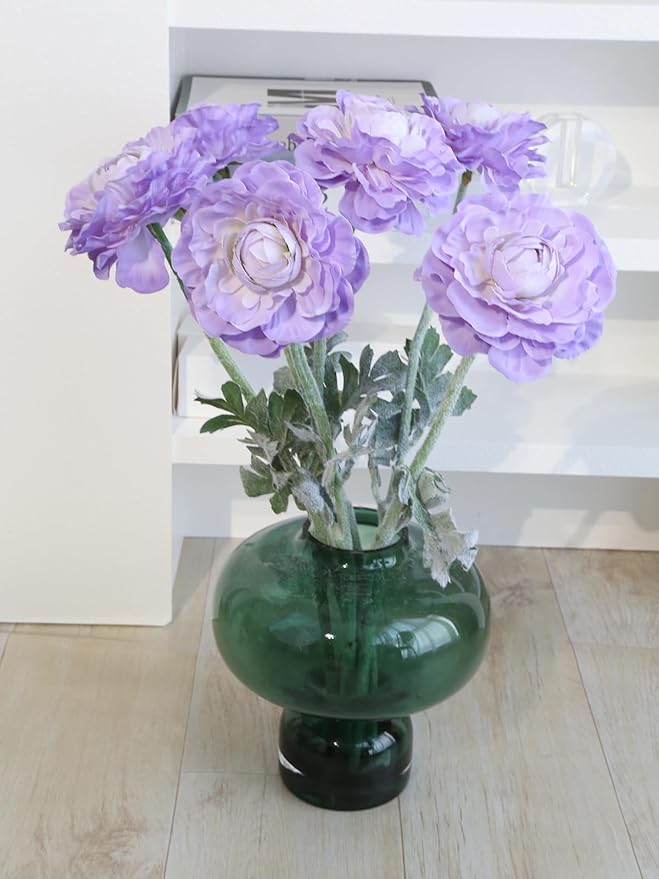 6Pcs Ranunculus Artificial Flowers 19.7’’ Purple Faux Peonies Silk Ranunculus Flowers for Bouquet Vase Table Centerpiece Home Wedding Party Garden Decoration(Purple)