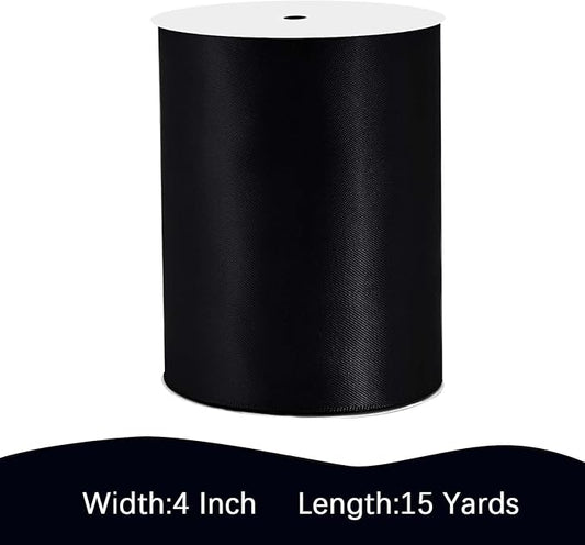 Black Satin Ribbon 4 inch X 15 Yards Polyester Ribbon for Gift Wrapping Very Suitable for Weddings Party Hair Bow Invitation Decorations and More