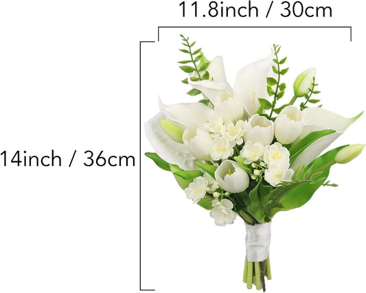 Rinlong 11.8 Inch Silk Posy Wedding Bouquets for Bride Artificial Tulip Small Toss Bridal Bouquet Courthouse Wedding Bridesmaid Prom Bouquet