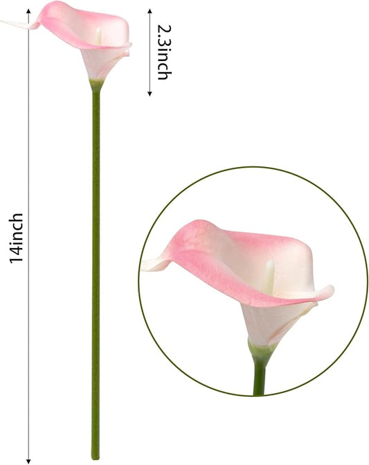 DuHouse 20Pcs Artificial Calla Lily Flower Real Touch Latex Flowers for DIY Wedding Bouquet Party Home Decor (White Pink)