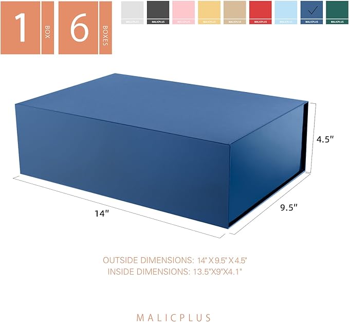 Large Gift Box with Lid 13.5x9x4.1 Inches, Navy Blue Groomsman Proposal Gift Box with Magnetic Closure for All Occasion (Glossy Navy Blue)
