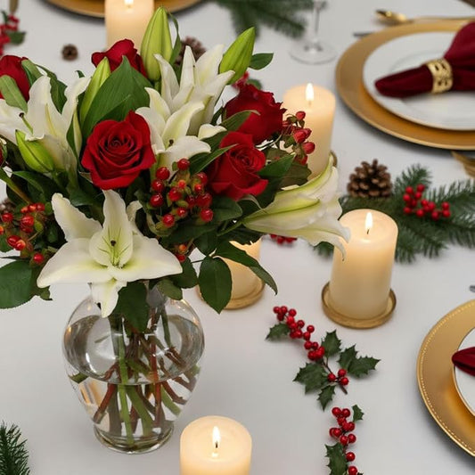 Benchmark Bouquets - Red Elegance (Glass Vase Included) - Fresh Flowers for Next Day Delivery - Gift for Christmas, Birthday, Anniversary, Sympathy, Get Well, Congratulations