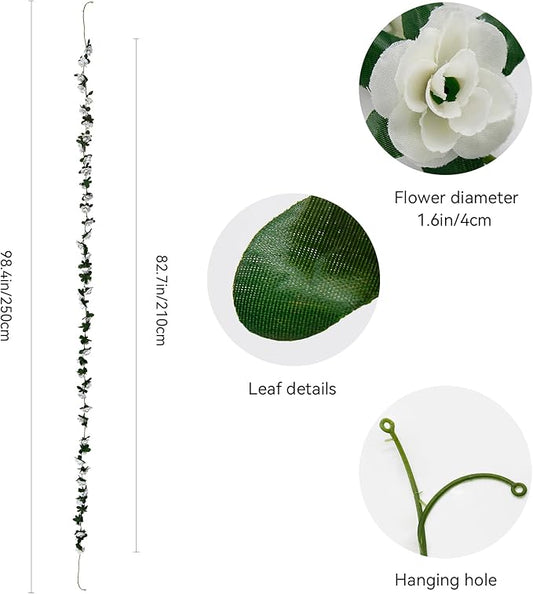 12 PCS 98.4 FT Artificial Flower Garland White Rose Garland for Wedding Room Decor(12,White)