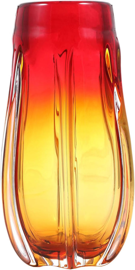 Luxury Lane Hand Blown Laine Sommerso Art Glass Vase for Home Decor 10 inch Tall Centerpiece Table Decoration