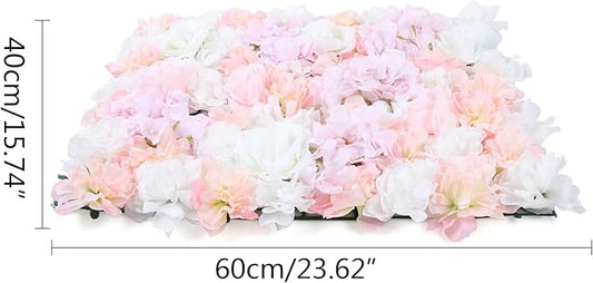 Eapmic 16"x 24" Artificial Flower Wall Panels,Flower Wall Mat Silk Flower Panels for Outdoor Garden Backyard Fence Fence Privacy Screen and Indoor Wall Decor (5Pcs Light Pink+White)