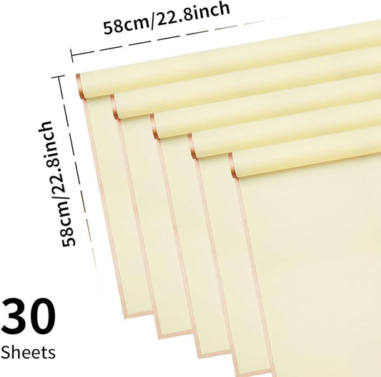 30 Sheets Pale Yellow Gold Edge Flower Bouquet Wrapping Paper,Florist Supplies Waterproof Floral Bouquet Wrapping Paper Bouquet Accessorie,Flower Shop Packaging Pape for DIY Gift Wedding Birthday