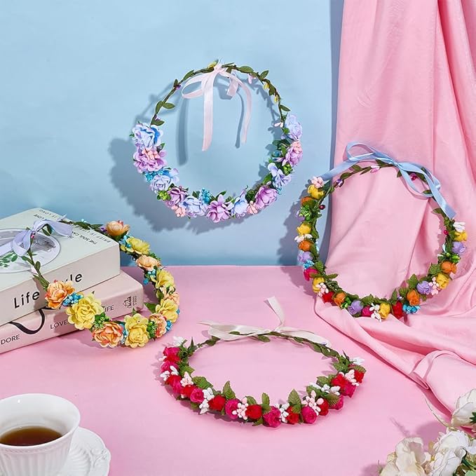 INFUNLY 30 Set DIY Artificial Flower Wreath 6-Color Rose Wedding Crowns Making Kit Berries Branches Hanging Floral Wreath for Front Door Make Your Own Flower Headbands Bracelets Kit for Women Girl