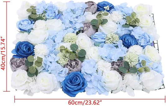 Eapmic 15.74"x 23.62" Artificial Flower Wall Panels,Flower Wall Mat Silk Flower Panels for Outdoor Garden Backyard Fence Fence Privacy Screen and Indoor Wall Decor (6Pcs White+Blue)