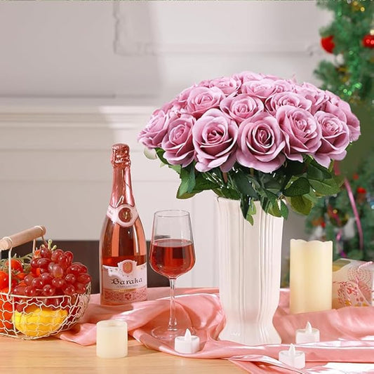 Artificial Rose Flower Artificial Flowers Flower with Long Stem Silk Roses Bouquet for Wedding Bridal Shower Party Home Decoration (Mauve, 12 Pcs)