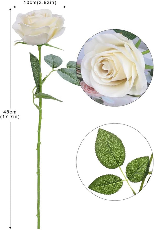 Artificial Rose Flower Artificial Flowers Flower with Long Stem Silk Roses Bouquet for Wedding Bridal Shower Party Home Decoration (Beige, 30 Pcs)