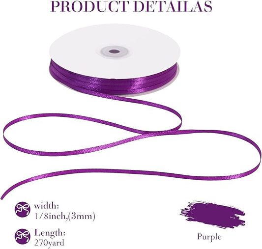 TONIFUL 1/8 Inch x 200 Yards Purple Thin Solid Satin Ribbon Giant Spool Double Face Ribbons for Crafts Hanging Tags Invitation Card Balloons Bouquet Hair Gift Wrapping Party Decoration