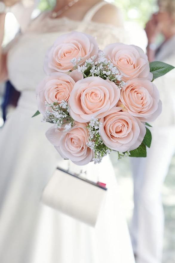 Artificial Rose Flower Artificial Flowers Flower with Long Stem Silk Roses Bouquet for Wedding Bridal Shower Party Home Decoration (Blush, 30 Pcs)