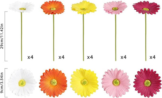 IPOPU Gerbera Daisy Artificial Flowers,20PCS Fake Daisies Artificial Daisy Flowers with Stems for Wedding Party Office Home Decorations(Mixcolor)