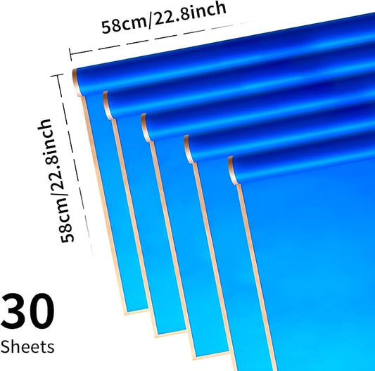 30 Sheets Sapphire Blue Gold Edge Flower Bouquet Wrapping Paper,Florist Supplies Waterproof Floral Bouquet Wrapping Paper Bouquet Accessorie,Flower Shop Packaging Pape for DIY Gift Wedding Birthday