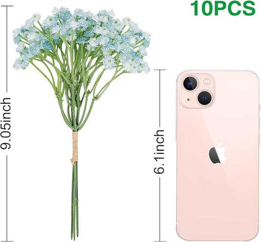 DEEMEI Babys Breath Artificial Flowers 10Pcs 30 Branches Fake Babys Breath Flowers Artificial Bulk Blue Gypsophila Bouquets Real Touch Faux Flowers for Wedding Floral Arrangement Party Home Decor