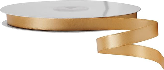 LIUYAXI Old Gold Double Faced Satin Ribbon, 3/8" X Continuous 25 Yards, Ribbons Perfect for Gift Wrapping Bows Bouquet Wedding Decor DIY Craft and More