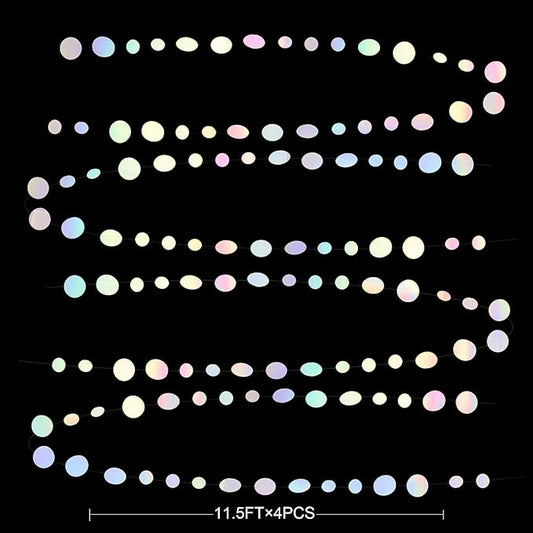 46 Ft White Iridescent Circle Dots Garland Hanging Holographic Polka Dots Streamer for Birthday Bachelorette Engagement Wedding Bridal Shower Galaxy Pastel Winter Christmas Party Decorations Supplies