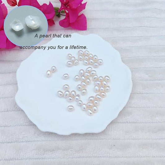 50 Pcs Real Pearl Beads for Jewelry Making AAA 7-8 mm Non-Porous Natural Pearls Beads Real Freshwater Pearls Oval Pearl Bead Loose Gemstone Bead Crafts Gift for Women,DIY Gifts.