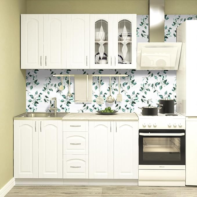 Erfoni Green and White Leaf Peel and Stick Wallpaper Floral Contact Paper for Livingroom17.7inch x 393.7inch Eucalyptus Wallpaper Peel and Stick Vintage Flower Decorative Removable Wall Paper Vinyl
