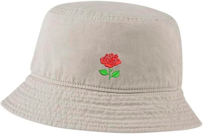 Womens Bucket Hats Rose Flower 2 Embroidered Cotton Bucket Hat Unisex Outdoor Fisherman Hat for Men