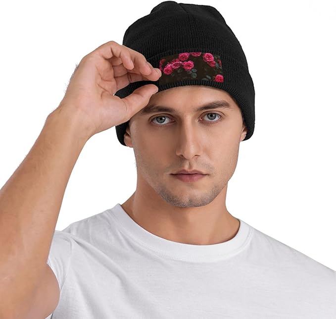 Cute Rose Beanie Hat Rose Beanie Cap Rose Flower Knitted Beanies Flower Knit Hats Winter Hat for Women Men