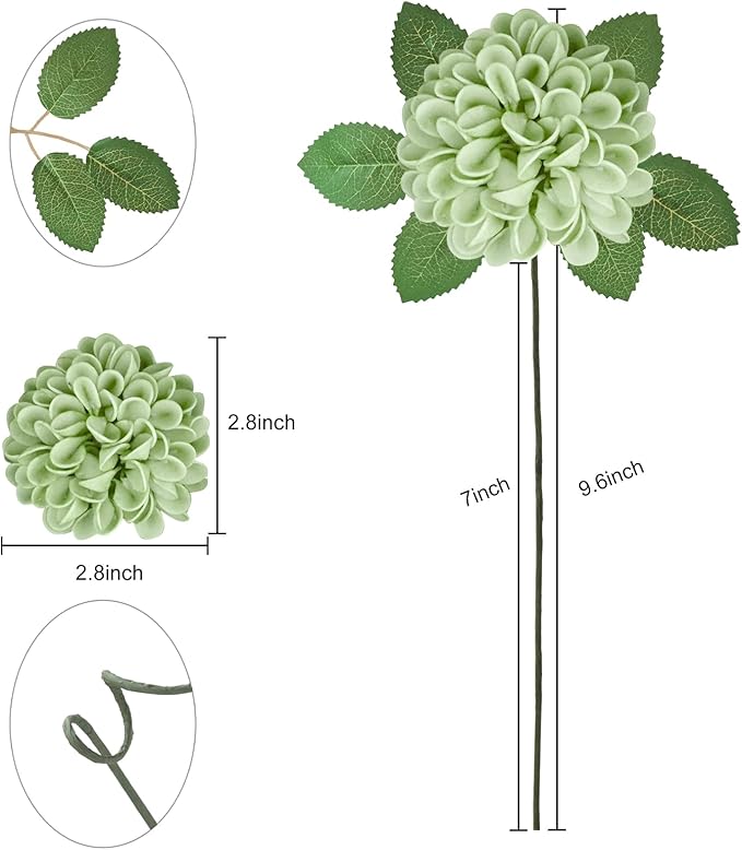 Artificial Flowers,50pcs Realistic Artificial Rose for DIY Wedding Bouquets Centerpieces Arrangements, Emerald Green Shades Dahlia Flowers with Stem for Bridal Shower Party