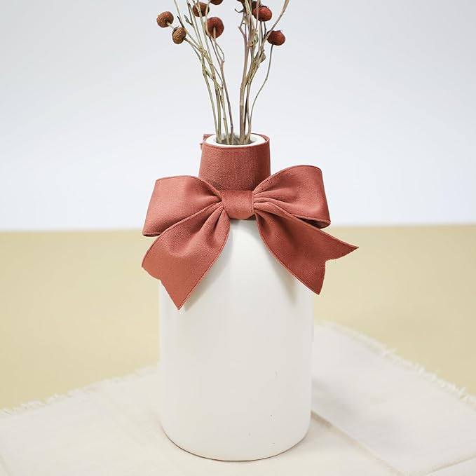 Rust Red Velvet Ribbon, 1-1/2 inch Wide Handmade Fabric Ribbons for Christmas Decor, Flower Bouquet, Wedding Decoration, Baby Shower, 2 Rolls