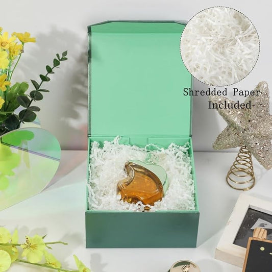 1 Pcs 6x6x3 Inch Green Magnetic Gift Box Small Magnetic Box with Crinkle Paper Green Small Gift Box with Shredded Paper Luxury Gift Boxes with Lids for Presents