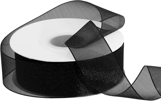 Sheer Organza Ribbon 1-1/2 Inch Chiffon Ribbons for Bouquets Garland, Gift Wrapping, 50 Yards/Roll (Black)