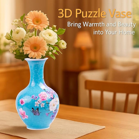 3D Puzzle Vase, 160 Curved Pieces DIY Flower Vase Craft Kit & 3D Puzzles for Adults, Creative Jigsaw Art Project Home Décor Centerpiece, for Women, Mom (Blue Sakura & Butterfly)