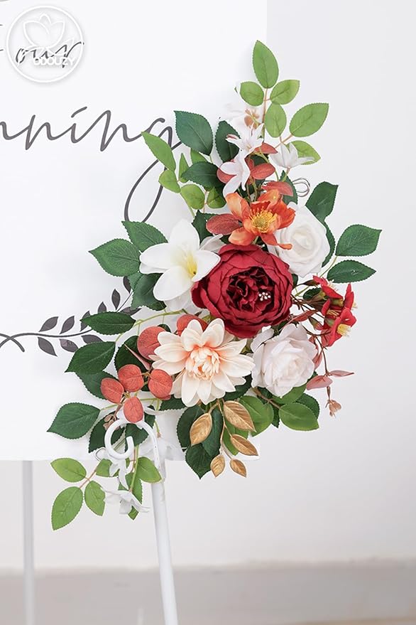 Pack of 2 Wedding Arch, Artificial Flowers, Wedding Decor,Flower Garland Be Suited to Banquet, Party, Reception Entrance Welcome Sign and Background Decoration(White red)